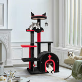 Tangkula Gothic Cat Tree, 53 Inch Black Cat Tower with Coffin Cat Bed, Spider Pompom & Spring Balls