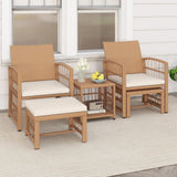 Tangkula 5 Piece Patio Wicker Conversation Set Includes 2 Armchairs, 2 Ottomans & 2-Tier Side Table