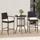 Tangkula 3 Piece Patio Rattan Heavy Duty Bar Height Glass Top Table & Chairs