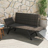 Tangkula Patio Convertible Sofa for 2 Quick Dry Foam Padded Rattan Loveseat