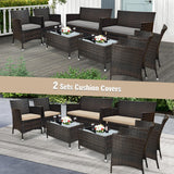 Tangkula 4-Piece Rattan Patio Furniture Set, w/Tempered Glass Coffee Table