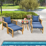 Tangkula 5 Piece Patio Furniture Set, Patiojoy Wicker Chair Set with Coffee Table & 2 Ottomans (Navy)