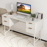 Tangkula White Desk with 4 Drawers, 48 Inch Home Office Desk with Storage, Writing Desk with Metal Frame for Bedroom, Study, Office