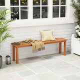 Tangkula Outdoor Wood Bench, 59” Long Patio Dining Bench, Backless Wooden Bench with Teak Oil Finish & Slat Seat