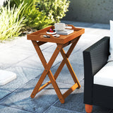 Tangkula Outdoor Wood Tray Table Portable Side End Table with Folding Frame