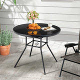 Tangkula 34 Inch Patio Dining Table, Round Tempered Glass Table with 1.5" Umbrella Hole