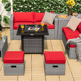 Tangkula 9 Pieces Outdoor Patio Furniture Set with 32-Inch Propane Fire Pit Table