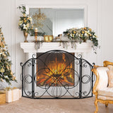 Tangkula 59.5 x 32.5 Inch Fireplace Screen, 3-Panel Folding Spark Guard w/Floral Pattern