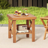 Tangkula Outdoor Side Table with Slatted Tabletop & Storage Shelf