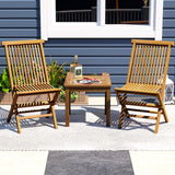 Tangkula 3 Piece Teak Wood Bistro Set, Outdoor Conversation Set with 2 Folding Chairs & Square Side Table