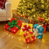 Tangkula Lighted Gift Boxes Christmas Decoration 2D Set of 4 Pre-Lit Stacked Xmas Gift Boxes