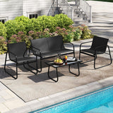Tangkula 4 Piece Patio Furniture Set with Mesh Seat Fabric & Tempered Glass Tabletop