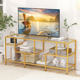 Tangkula Gold TV Stand for TVs up to 65”, 58” TV Console Table with Tempered Glass Shelves & Golden Metal Frame