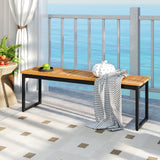 Tangkula Patio Dining Bench, 2-3-person Backless Bench with Slatted Seat & Metal Legs, Indoor Outdoor Bench for Entryway