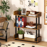 Tangkula 3-Tier Bookshelf Multipurpose Wood Standing Display Rack with Back and Side Panels