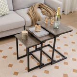 Tangkula Nesting Table Set of 3, Rectangle Stacking Side End Table w/Wood Top & Metal Legs