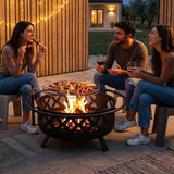 Tangkula Outdoor Round Wood Burning Fire Pit with Adjustable & Rotatable Grill Grate