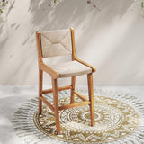 Tangkula Outdoor Woven Paper Rope Patio Teak Wood Armless Barstool
