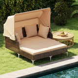 Tangkula Outdoor Rattan Double Daybed with Retractable Canopy