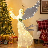 Tangkula 5 Feet Lighted Angel Christmas Decoration with Wings and Warm LED Lights