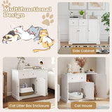Tangkula 40 Inch Enclosed Cat Box Cabinet with 2 Storage Drawers 3 Doors & 2 Entrances