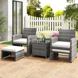 Tangkula 5 Pieces Patio Furniture Set PE Wicker Outdoor Lounge Chairs with 2 Ottomans