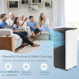 8000 BTU Portable Air Conditioner, 3-in-1 AC Cooling Unit with Remote Control, Dehumidifier & 24H Timer