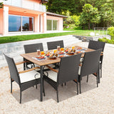Tangkula 5-Piece Outdoor Dining Set with Acacia Wood Table & 4 Wicker Rattan Armrest Chairs