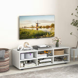 Tangkula White TV Stand for TV up to 55 Inch, TV Console Table with 6 Cubbies, 5 Positions Adjustable Shelves