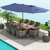 Tangkula 11 Pieces Patio Dining Set with 15 ft Double-Sided Patio LED Umbrella (Base Included)
