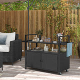 Tangkula Outdoor Bar Cart, Patiojoy Rolling Wicker Buffet Serving Cart with Tempered Glass Top