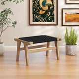 Tangkula Teak Ottoman Footstool, Natural Teak Wood Foot Rest with Handwoven Cordage