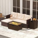 Tangkula 4 Pieces Patio Furniture Set with 32” Fire Pit Table and Propane Tank Cover