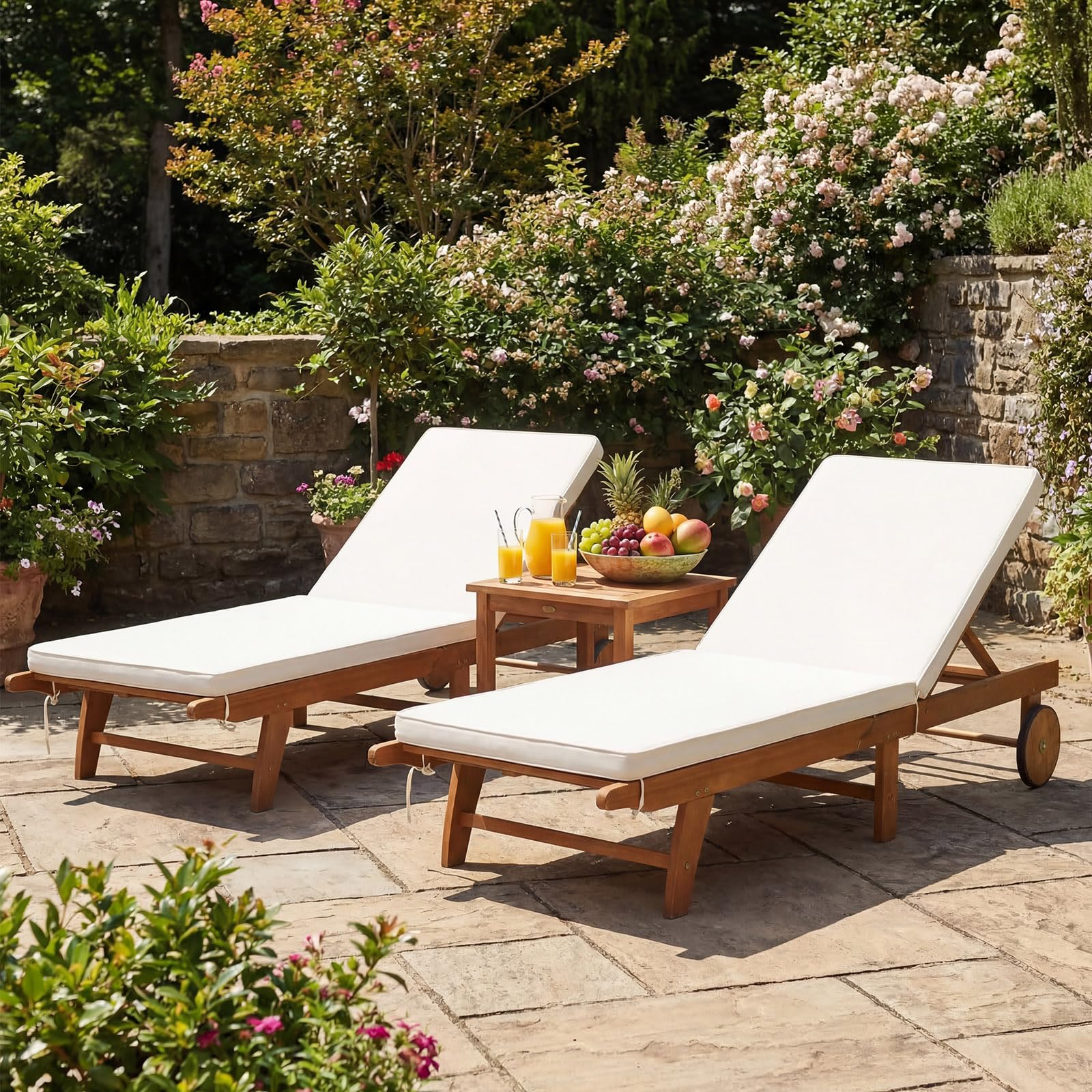 Tangkula Folding Lounge Chairs Outdoor Set of 1/2 Patio Eucalyptus Wood Chaise Lounge