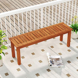 Tangkula Outdoor Wood Bench 2-Person Backless Patio Garden Bench with Slatted Seat