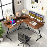Tangkula L-Shaped Computer Desk with Power Outlet, 51" Corner Computer Workstation with Monitor Stand