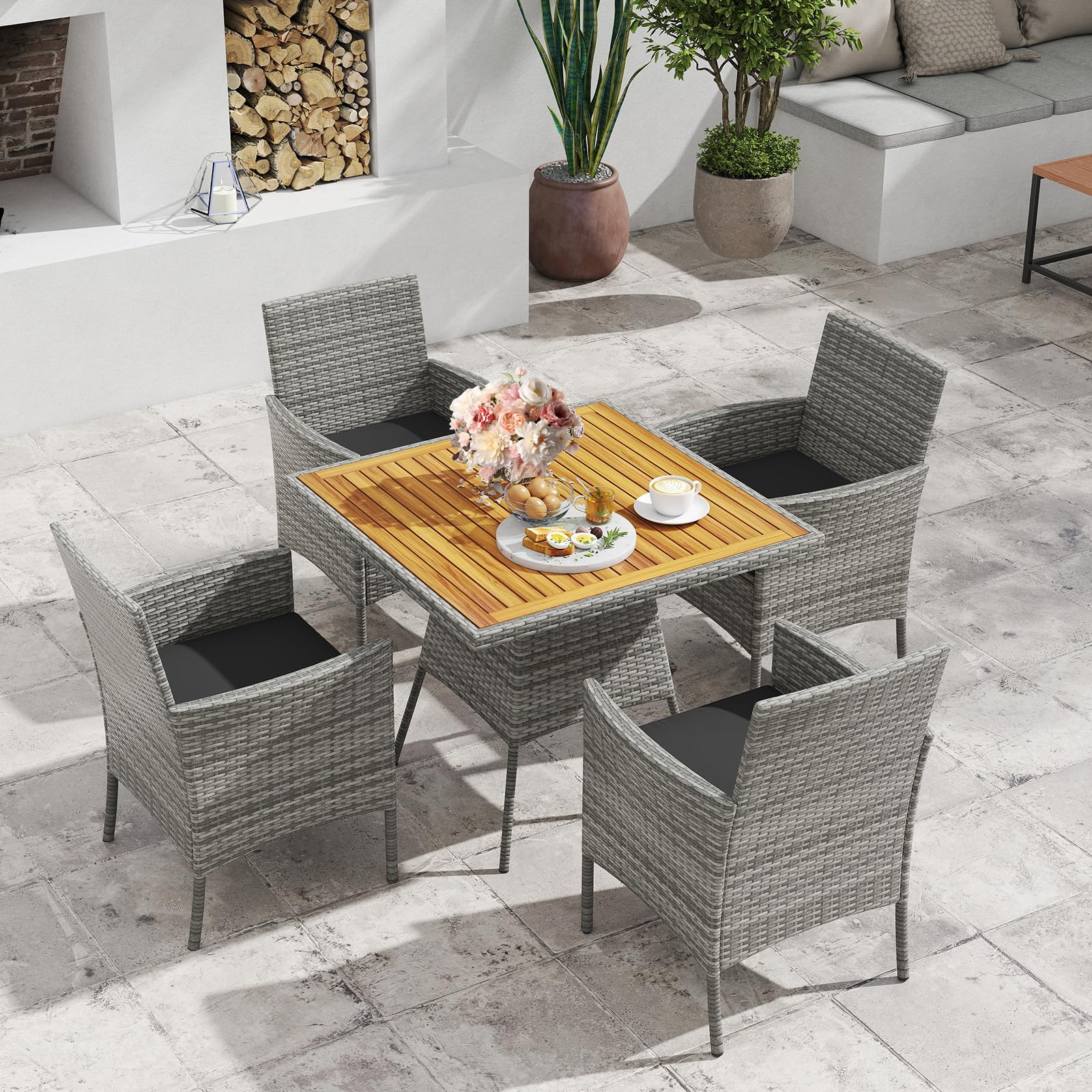 Tangkula 5 Pieces PE Wicker Patio Dining Set