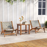 Tangkula Patio Teak Wood Chair with Nylon Webbing Seat & Back