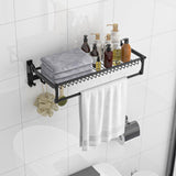 Tangkula Foldable Bathroom Shelf, Wall Mounted Bathroom Shelf Rack w/Adjustable Bar & Movable Hooks