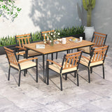 Tangkula 63-Inch Outdoor Dining Table, Patio Dining Table for 6 People w/Acacia Wood Tabletop & Metal Legs