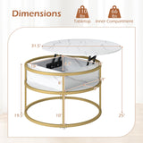 Tangkula Lift Top Coffee Table 31.5" Round Center Table with Hidden Compartment & Side Shelves