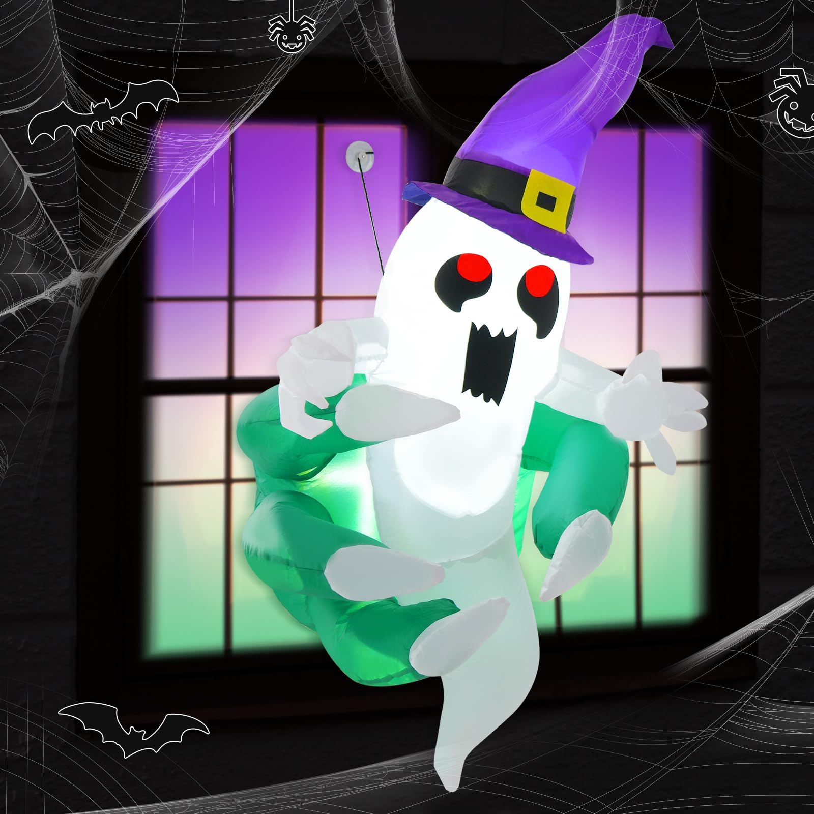 Tangkula 3.6 FT Halloween Inflatable Ghost Broke Out from Window