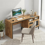 Tangkula 71" Large Executive Computer Desk w/Drawers & Single-Door Cabinet