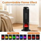 Tangkula 24” 1500W PTC Ceramic Tower Space Heater with 7-Color Flame | Adjustable Thermostat