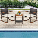 Tangkula 3 Pieces Rocking Bistro Set, Outdoor Rocker Chair with Coffee Table & Cushions
