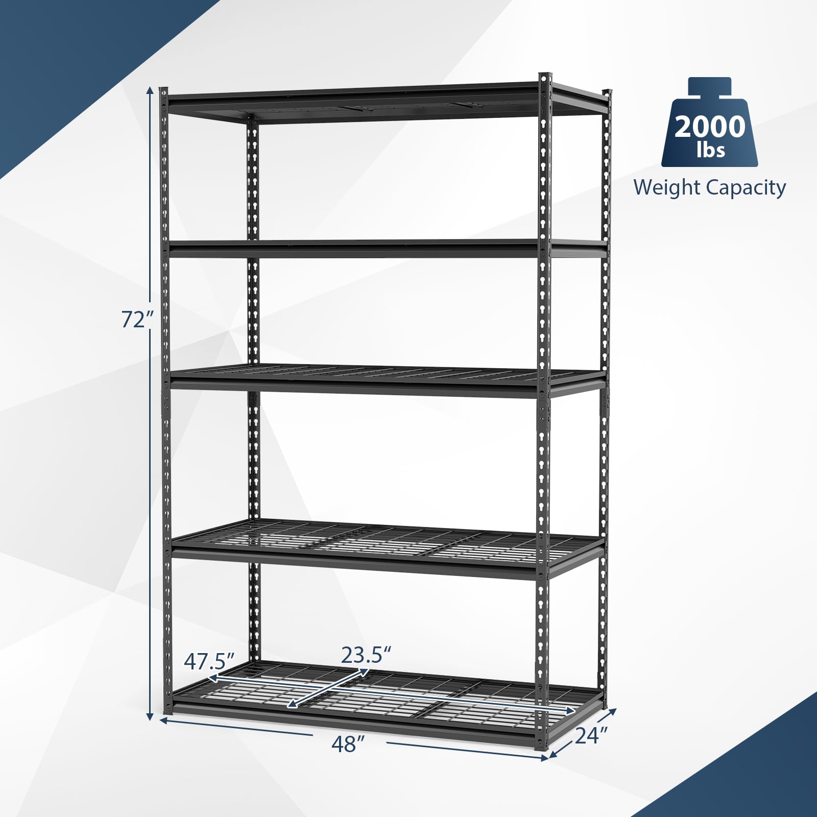 Tangkula 5-Tier Metal Storage Shelves(48"L x 24"W x 72"H)