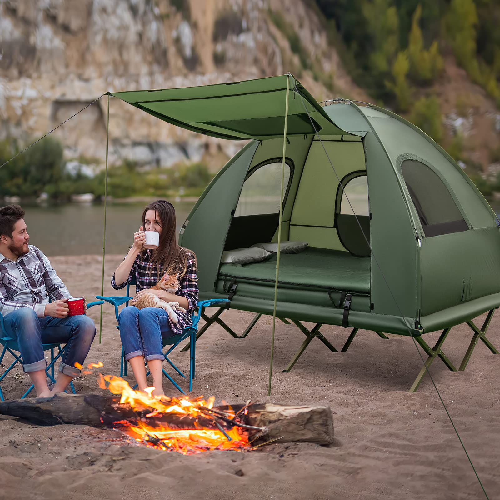 Tangkula 2-Person Outdoor Foldable Camping Tent with Air Mattress