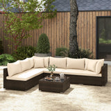 Tangkula 7 Pieces Patio Rattan Furniture Set, Patiojoy Outdoor Conversation Set with Cushions and Tempered Glass Coffee Table