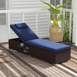 Tangkula Patio Chaise Lounge, Outdoor PE Rattan Lounge Chair w/ 6-Level Backrest