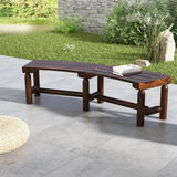 Tangkula Patio Curved Bench, Carbonized Wood Dining Bench for Round Table, Spacious & Slatted Seat